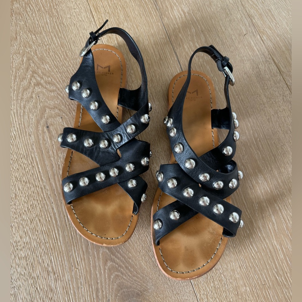 Marc Fisher Black and Silver Studded Sandals